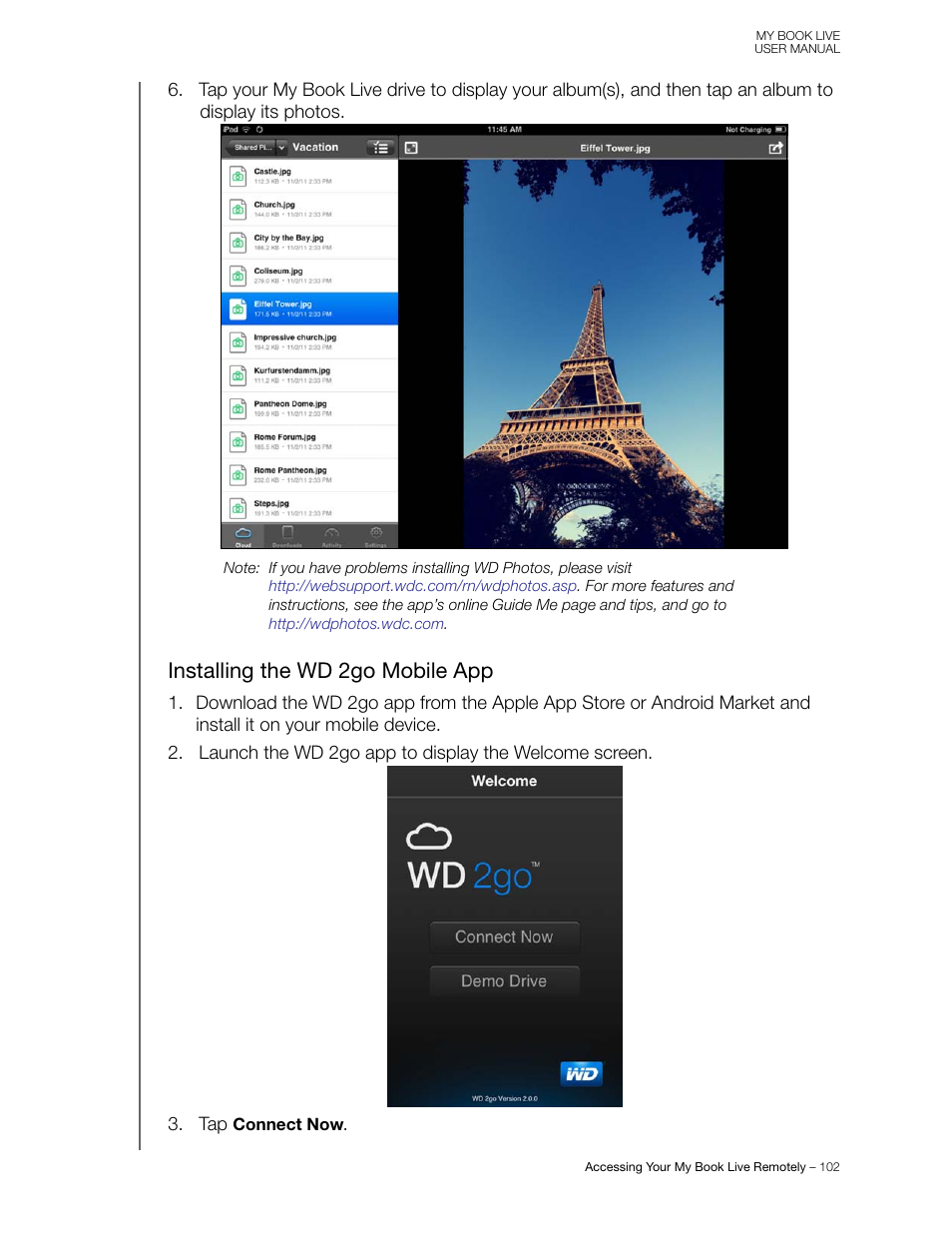 Installing the wd 2go mobile app | Western Digital My Book Live User Manual User Manual | Page 107 / 146