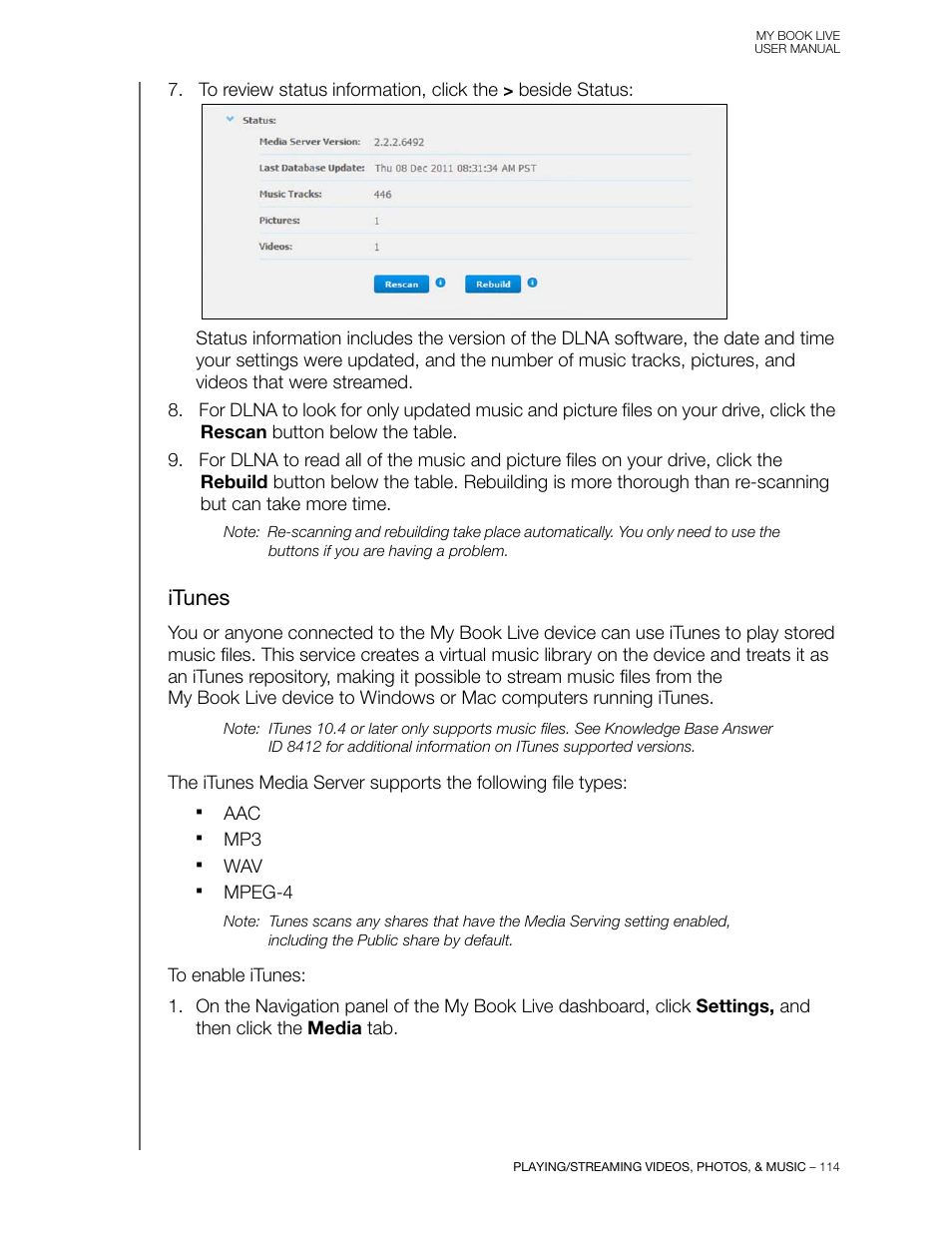 Itunes | Western Digital My Book Live User Manual User Manual | Page 119 / 146