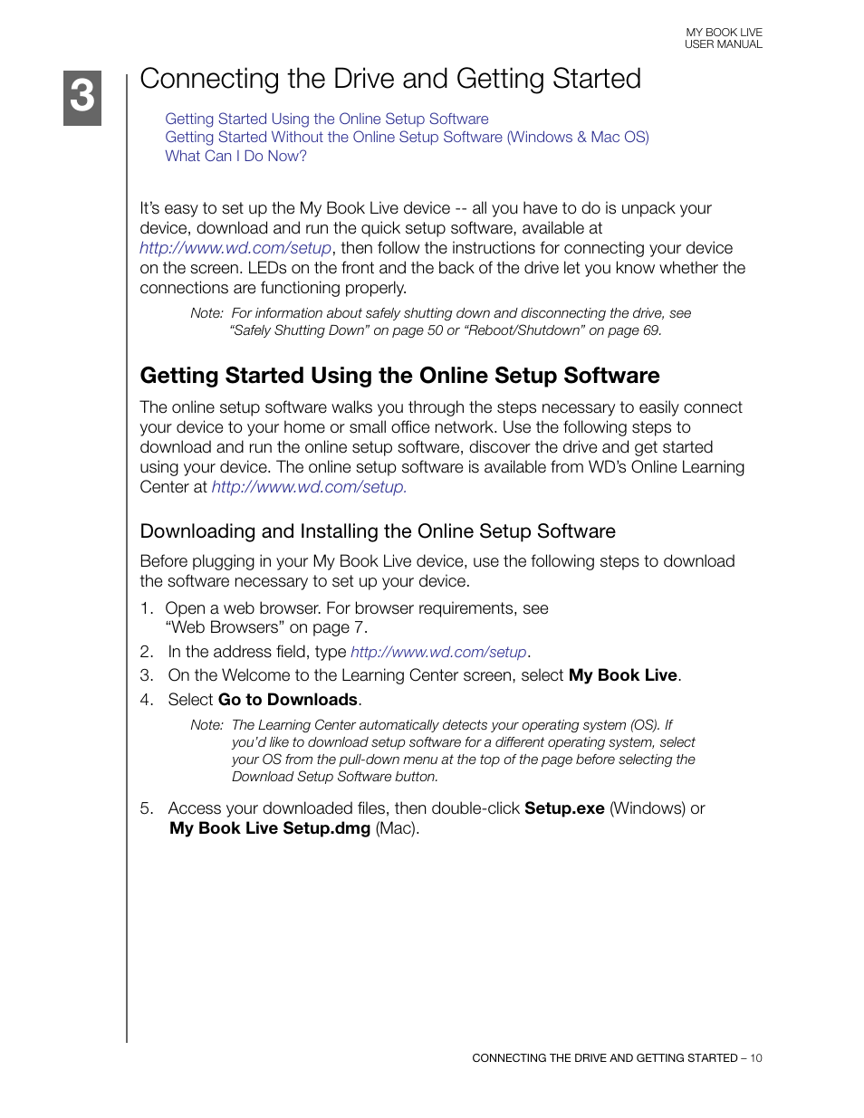 Connecting the drive and getting started, Getting started using the online setup software | Western Digital My Book Live User Manual User Manual | Page 15 / 146