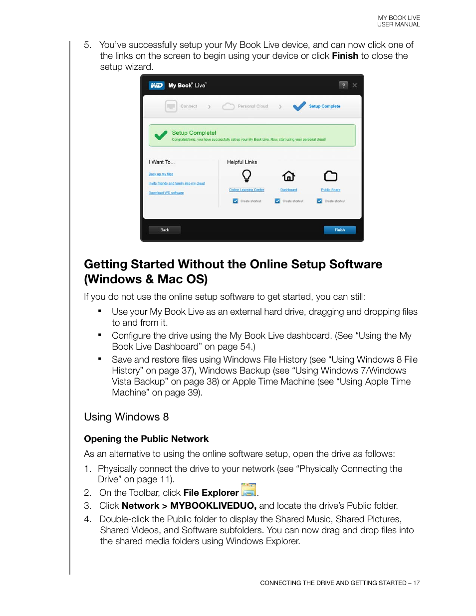 Using windows 8, Getting started without the online setup software, Windows & mac os) | Western Digital My Book Live User Manual User Manual | Page 22 / 146