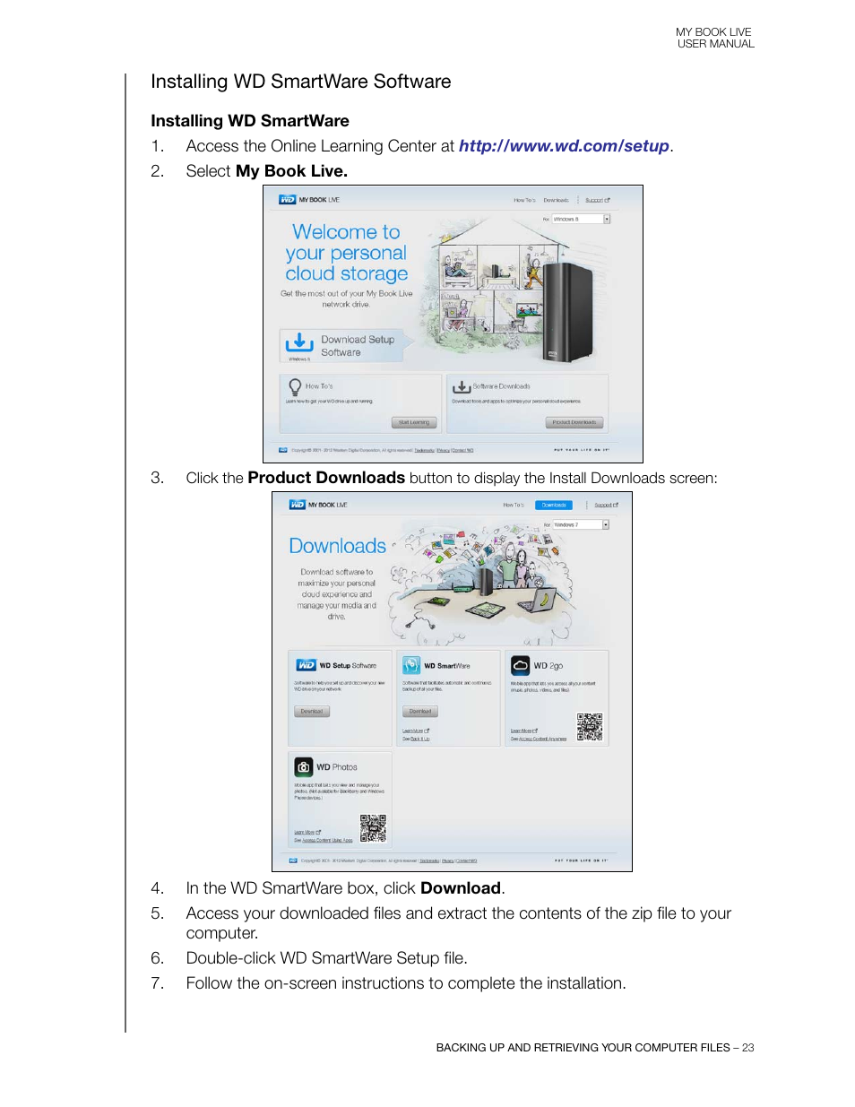 Installing wd smartware software | Western Digital My Book Live User Manual User Manual | Page 28 / 146