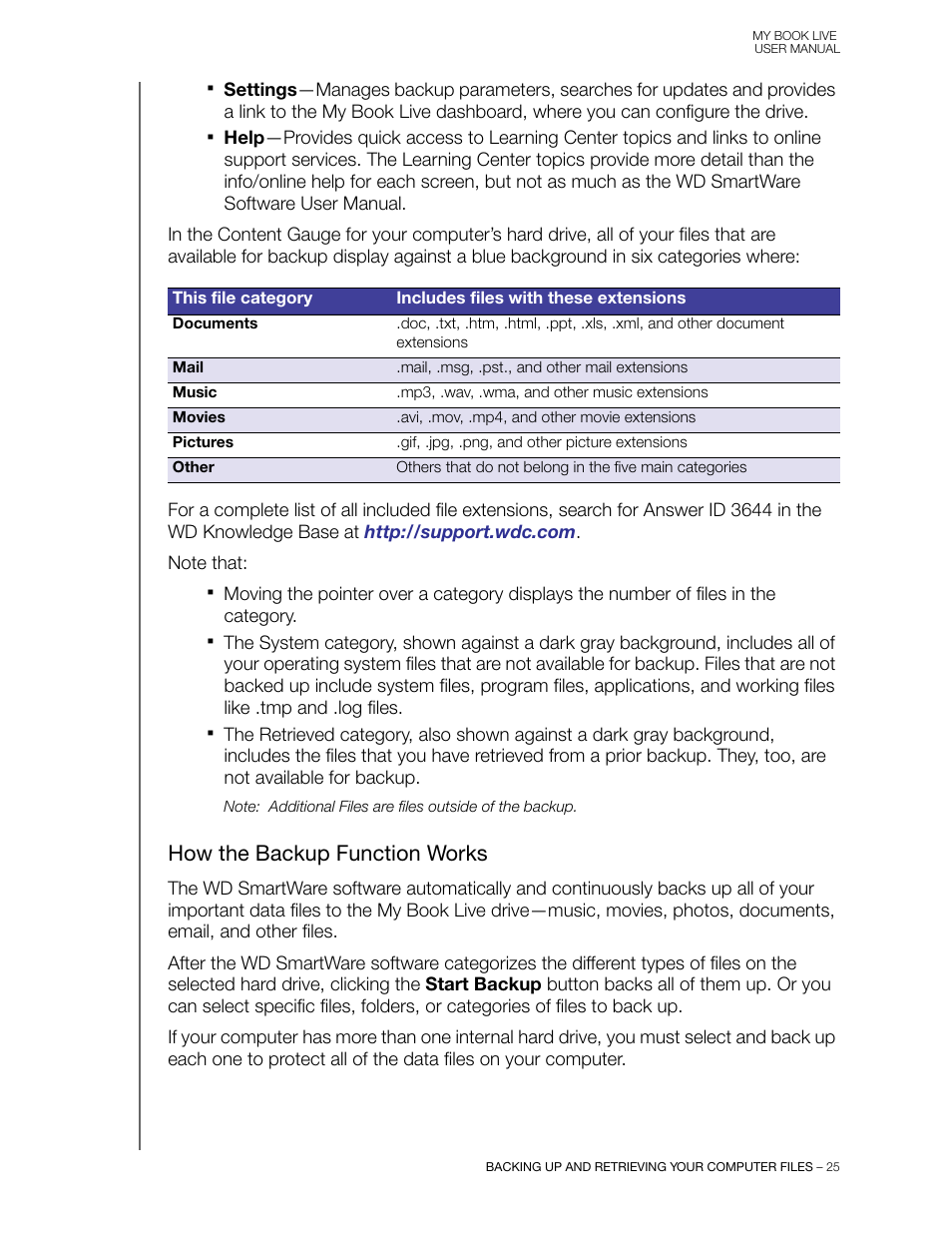 How the backup function works | Western Digital My Book Live User Manual User Manual | Page 30 / 146