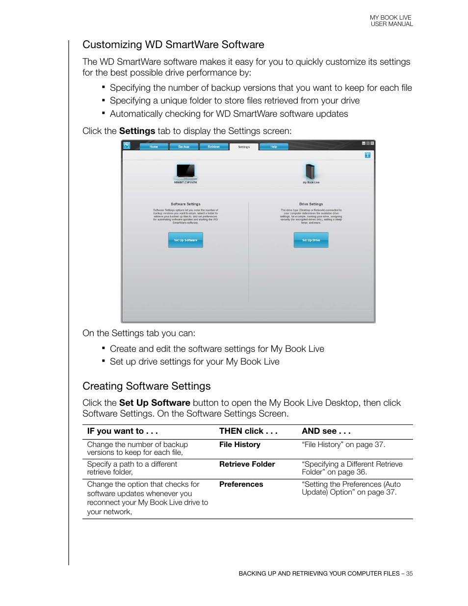 Customizing wd smartware software, Creating software settings | Western Digital My Book Live User Manual User Manual | Page 40 / 146