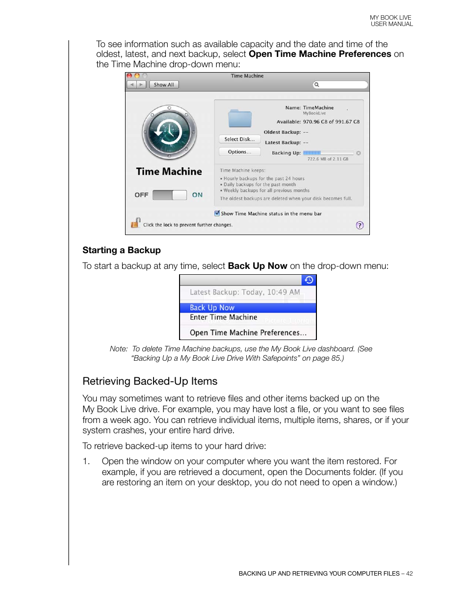 Retrieving backed-up items | Western Digital My Book Live User Manual User Manual | Page 47 / 146