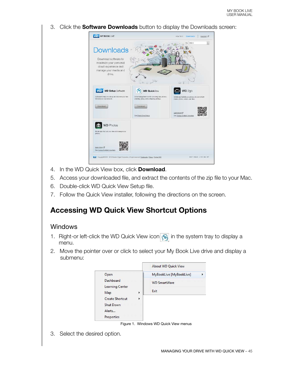 Accessing wd quick view shortcut options, Windows | Western Digital My Book Live User Manual User Manual | Page 50 / 146