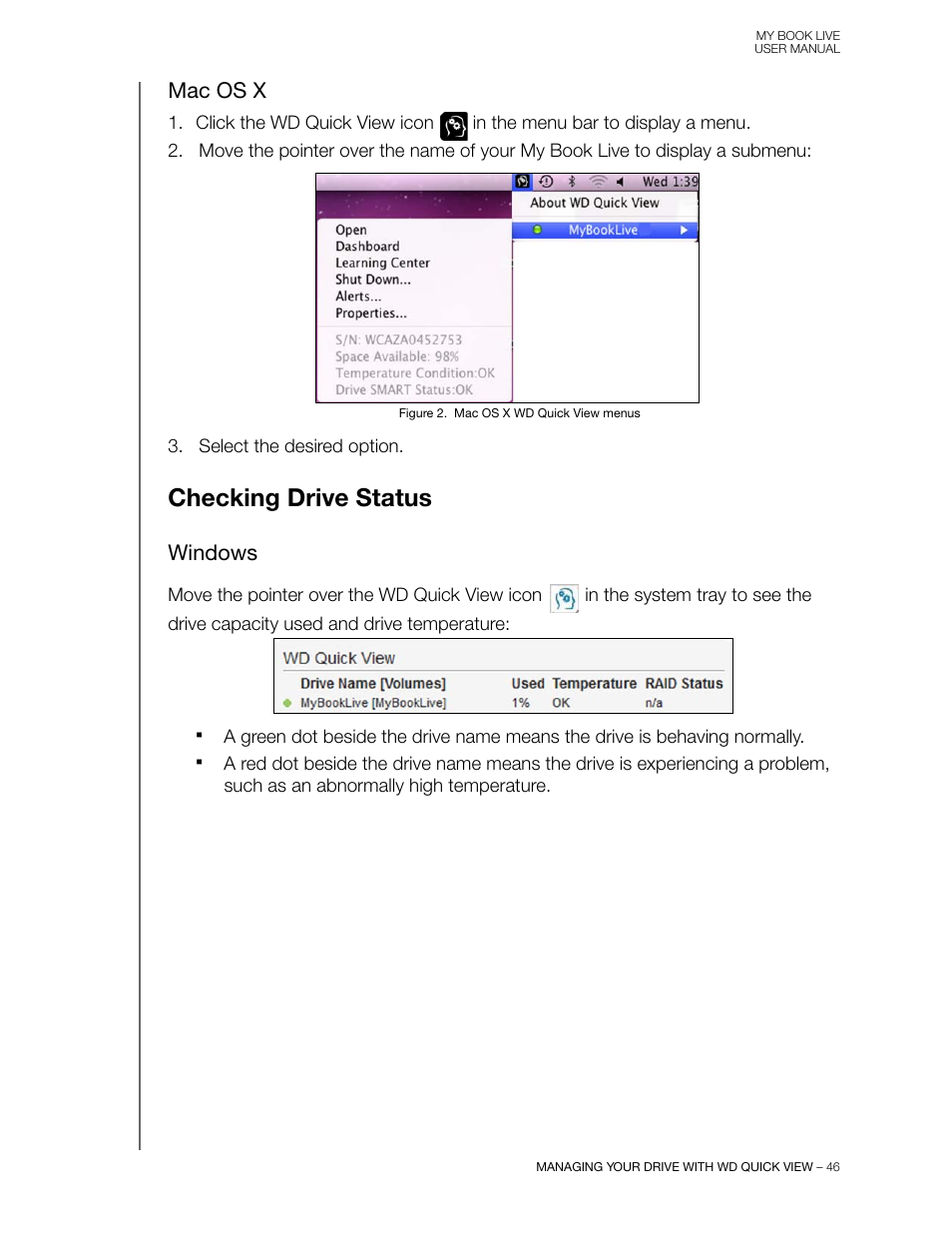 Mac os x, Checking drive status, Windows | Western Digital My Book Live User Manual User Manual | Page 51 / 146