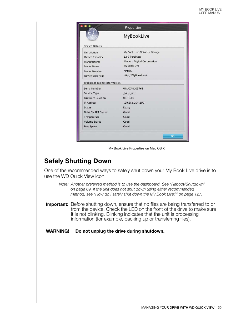 Safely shutting down | Western Digital My Book Live User Manual User Manual | Page 55 / 146