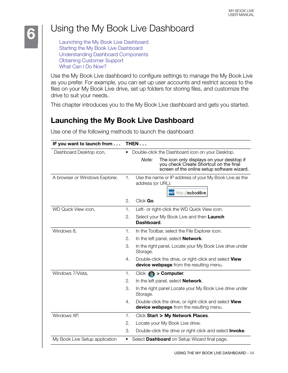 Using the my book live dashboard, Launching the my book live dashboard | Western Digital My Book Live User Manual User Manual | Page 59 / 146