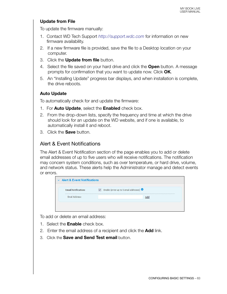 Alert & event notifications | Western Digital My Book Live User Manual User Manual | Page 68 / 146