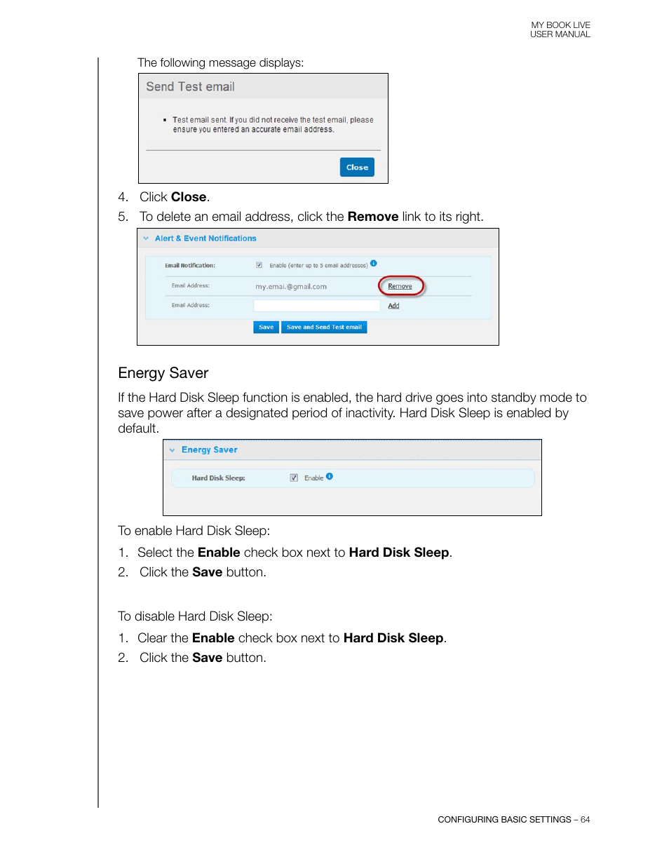 Energy saver | Western Digital My Book Live User Manual User Manual | Page 69 / 146