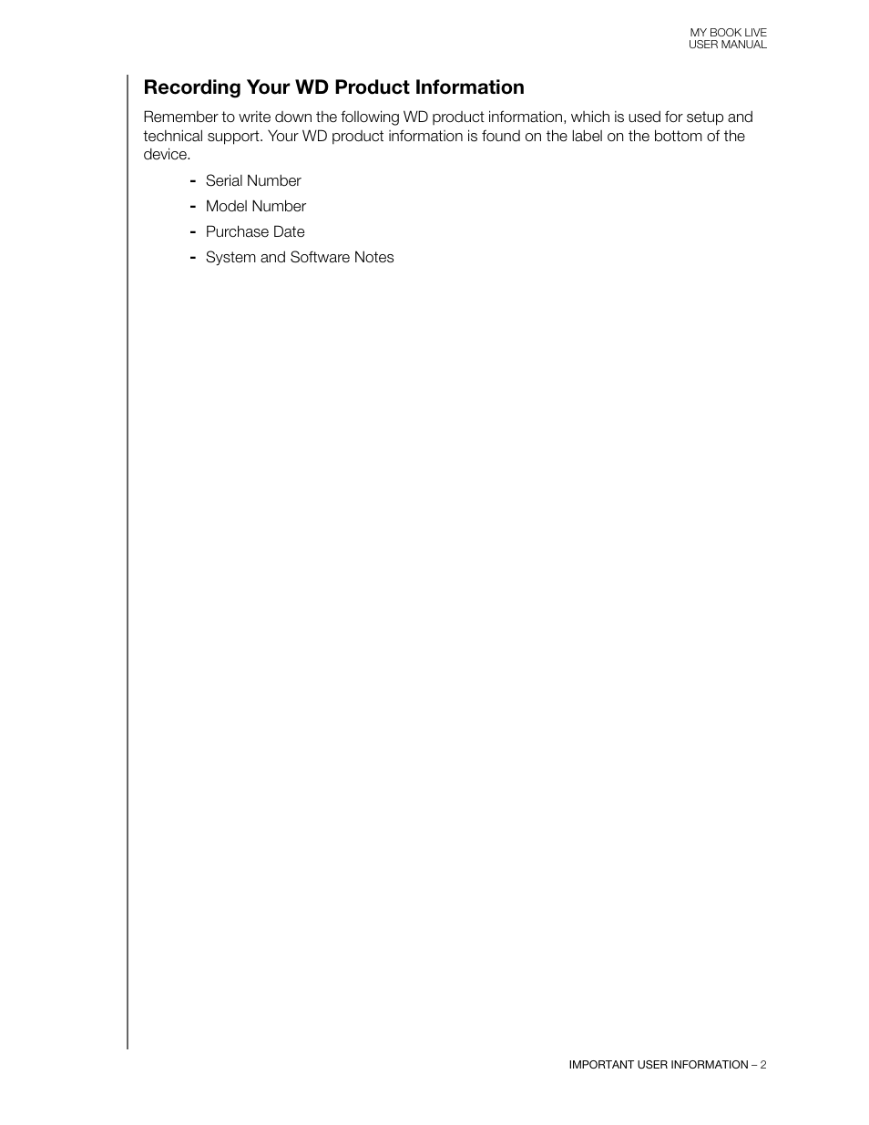 Recording your wd product information | Western Digital My Book Live User Manual User Manual | Page 7 / 146