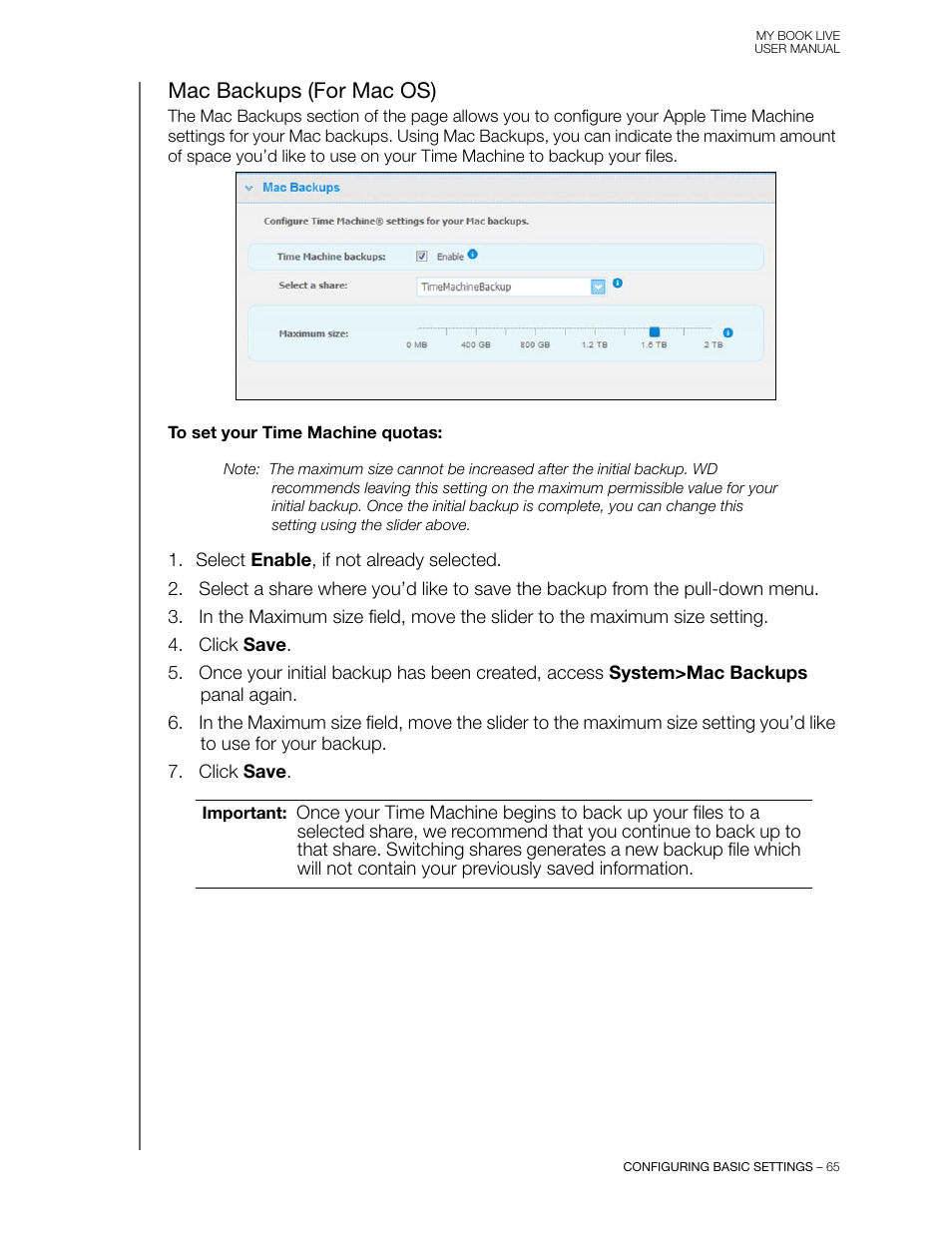 Mac backups (for mac os) | Western Digital My Book Live User Manual User Manual | Page 70 / 146