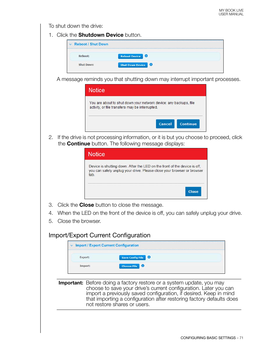 Import/export current configuration | Western Digital My Book Live User Manual User Manual | Page 76 / 146