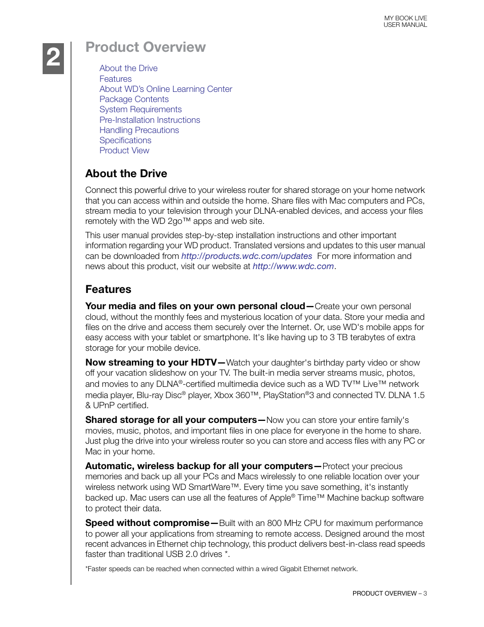 Product overview, About the drive, Features | Western Digital My Book Live User Manual User Manual | Page 8 / 146