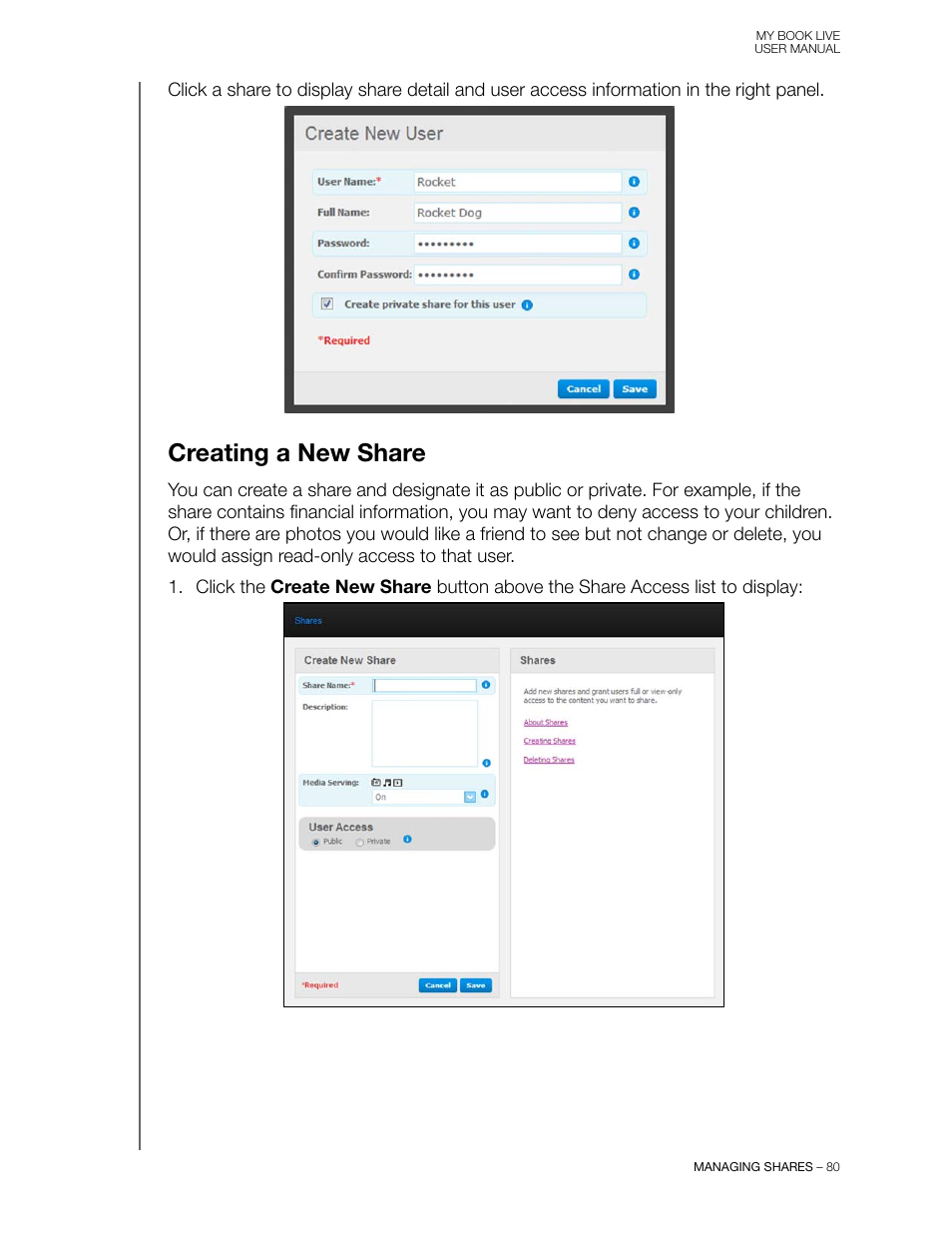 Creating a new share | Western Digital My Book Live User Manual User Manual | Page 85 / 146