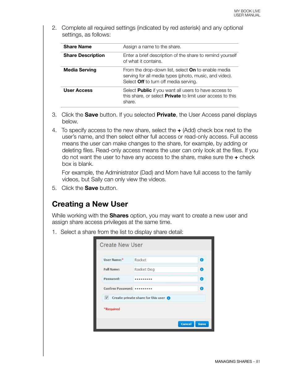 Creating a new user | Western Digital My Book Live User Manual User Manual | Page 86 / 146