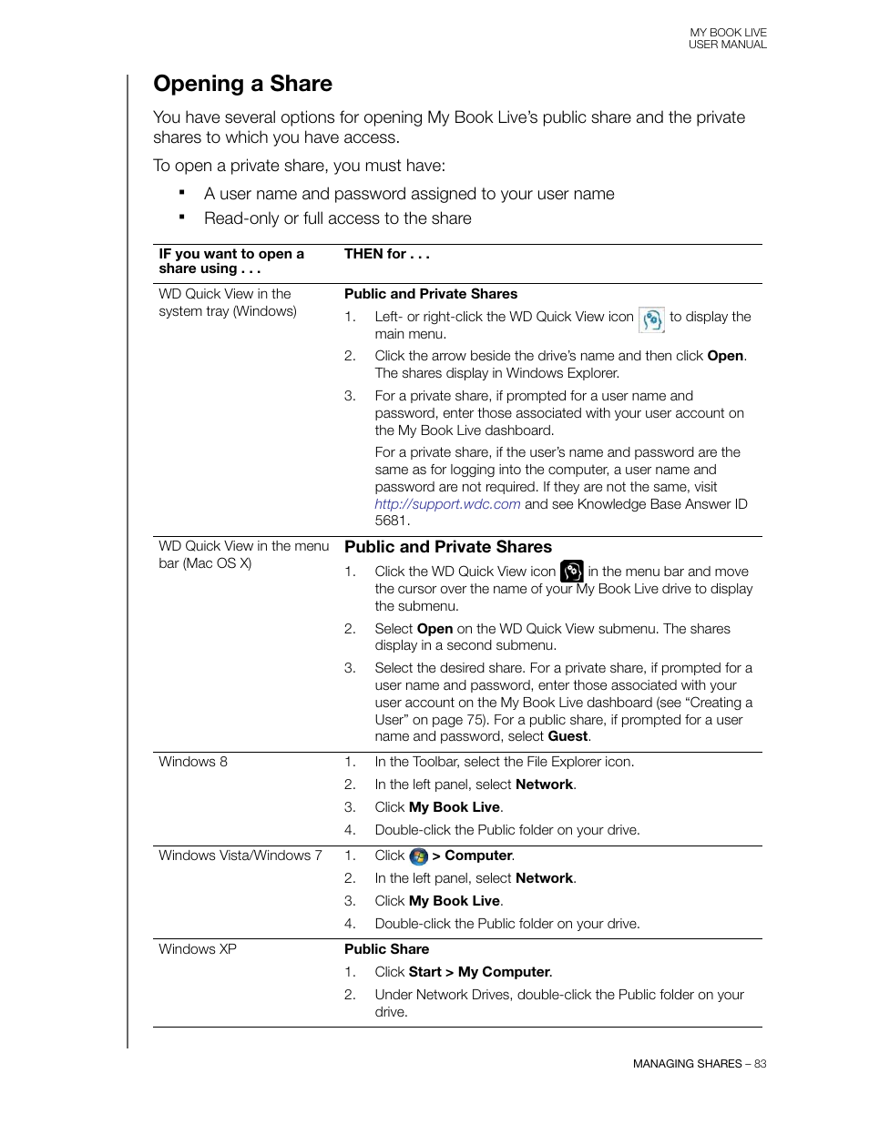 Opening a share | Western Digital My Book Live User Manual User Manual | Page 88 / 146
