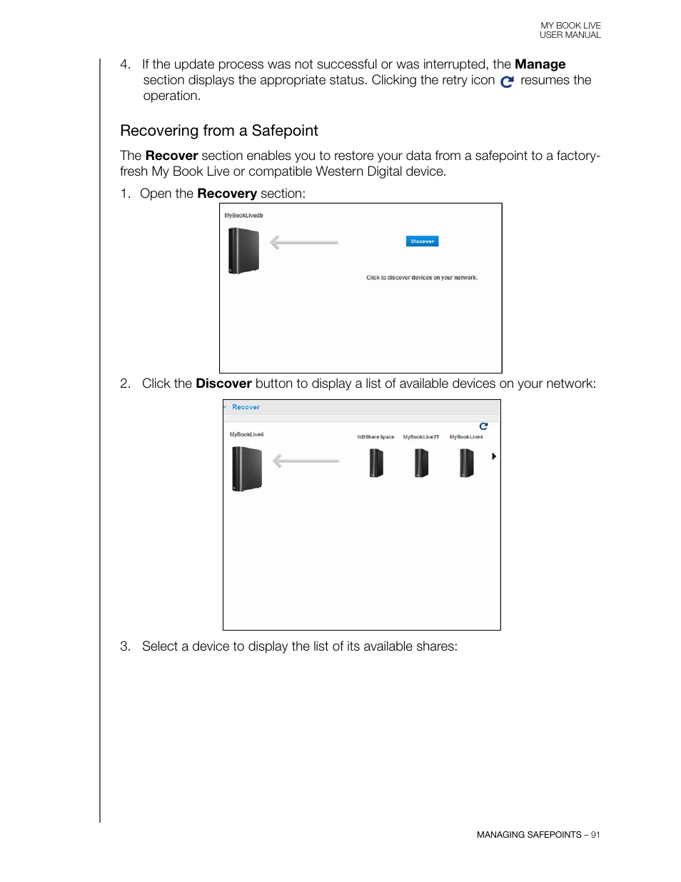 Recovering from a safepoint | Western Digital My Book Live User Manual User Manual | Page 96 / 146