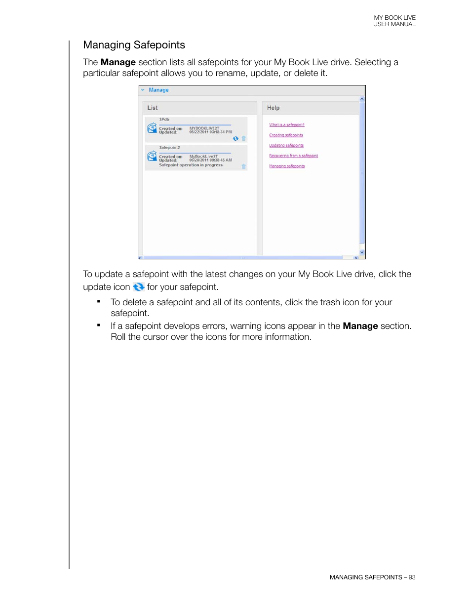 Managing safepoints | Western Digital My Book Live User Manual User Manual | Page 98 / 146