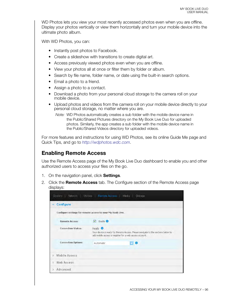 Enabling remote access | Western Digital My Book Live Duo User Manual User Manual | Page 102 / 146