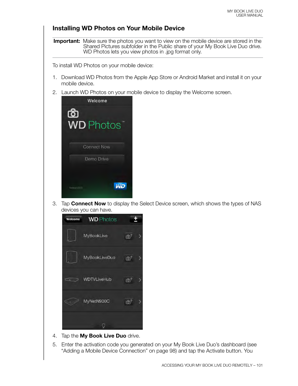 Installing wd photos on your mobile device | Western Digital My Book Live Duo User Manual User Manual | Page 107 / 146