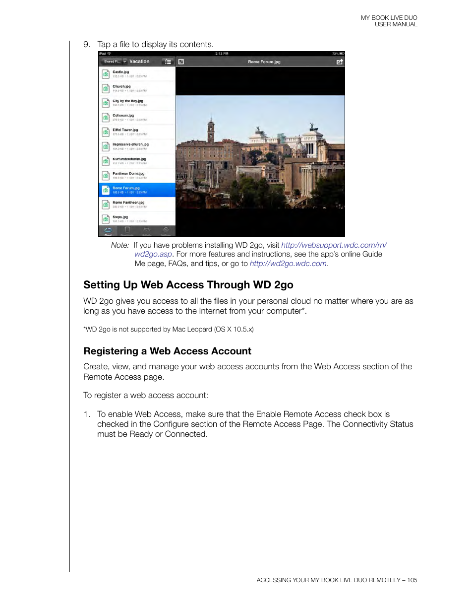 Setting up web access through wd 2go, Registering a web access account | Western Digital My Book Live Duo User Manual User Manual | Page 111 / 146