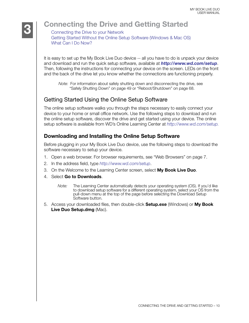 Connecting the drive and getting started, Getting started using the online setup software | Western Digital My Book Live Duo User Manual User Manual | Page 16 / 146