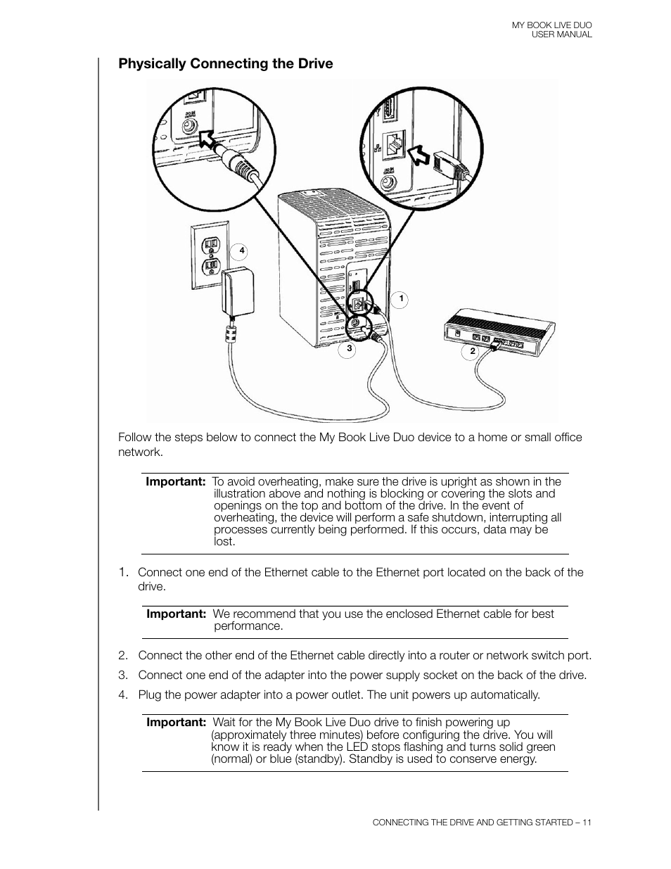 Physically connecting the drive | Western Digital My Book Live Duo User Manual User Manual | Page 17 / 146