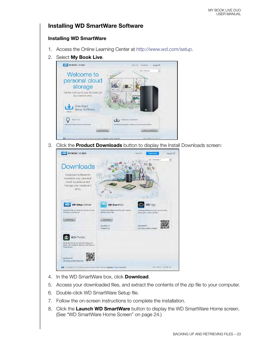 Installing wd smartware software | Western Digital My Book Live Duo User Manual User Manual | Page 29 / 146