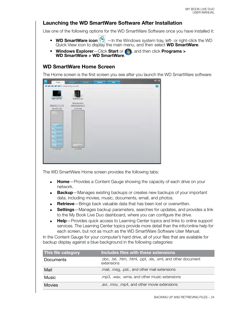 Wd smartware home screen | Western Digital My Book Live Duo User Manual User Manual | Page 30 / 146