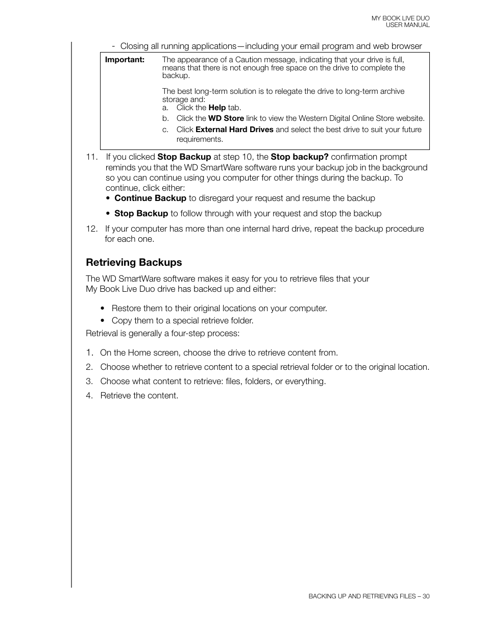 Retrieving backups | Western Digital My Book Live Duo User Manual User Manual | Page 36 / 146