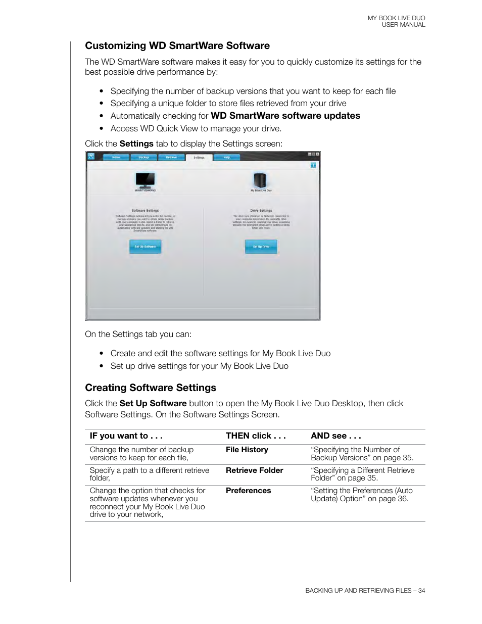 Customizing wd smartware software, Creating software settings | Western Digital My Book Live Duo User Manual User Manual | Page 40 / 146
