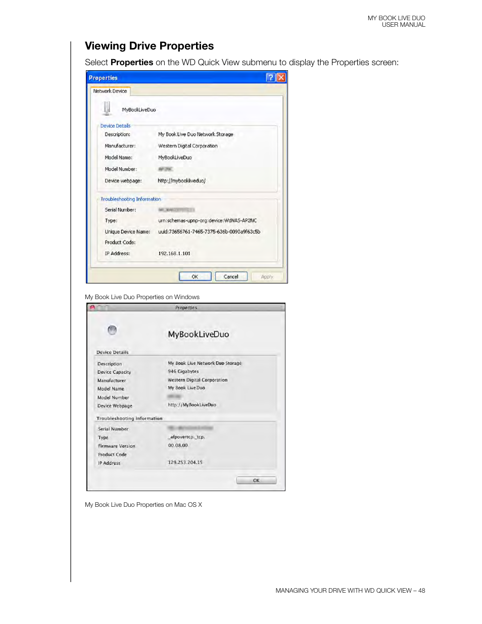 Viewing drive properties | Western Digital My Book Live Duo User Manual User Manual | Page 54 / 146