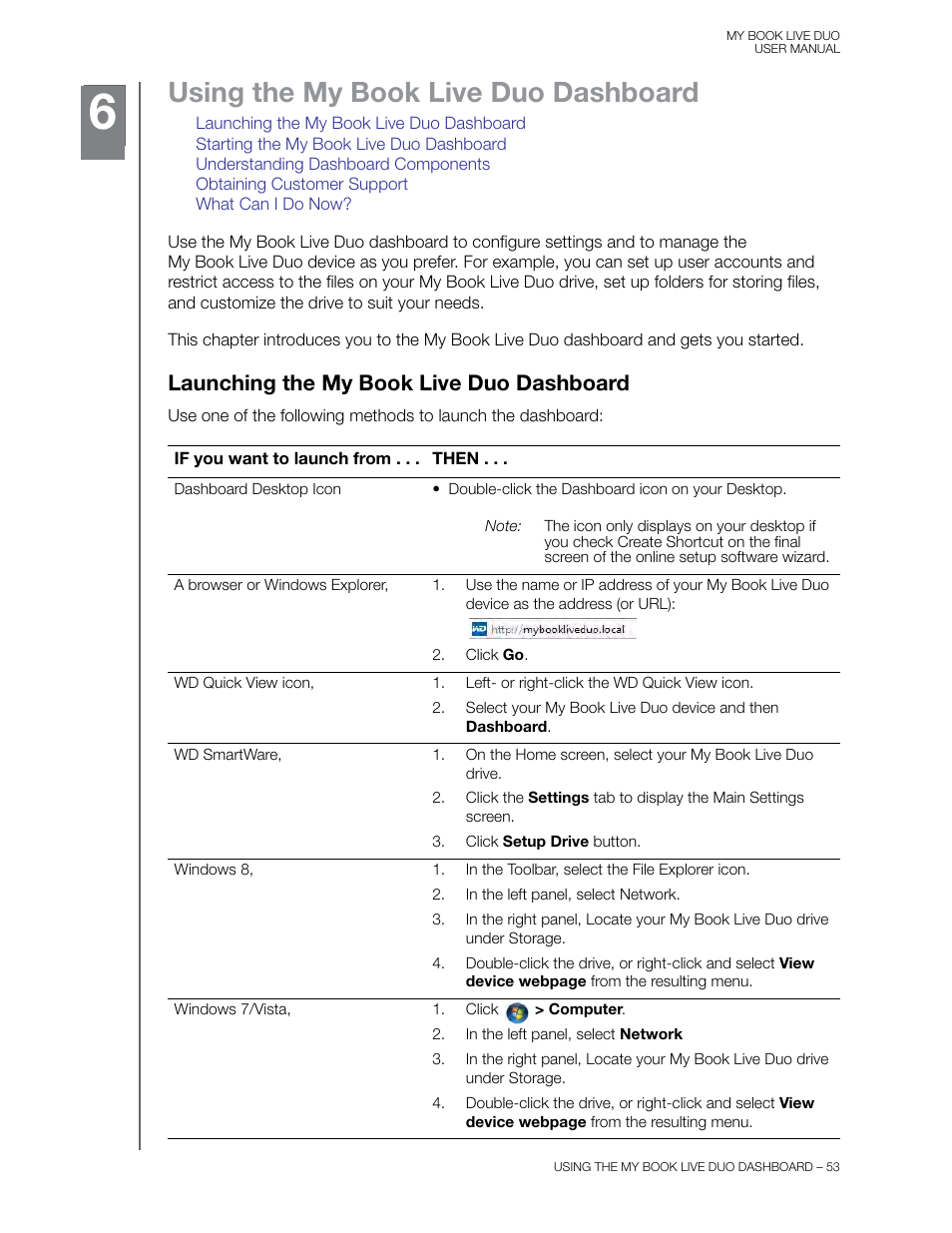 Using the my book live duo dashboard, Launching the my book live duo dashboard, Using the my book | Western Digital My Book Live Duo User Manual User Manual | Page 59 / 146