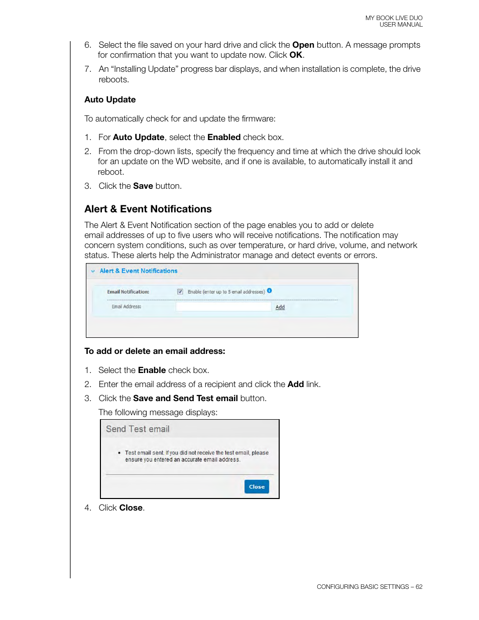 Alert & event notifications | Western Digital My Book Live Duo User Manual User Manual | Page 68 / 146