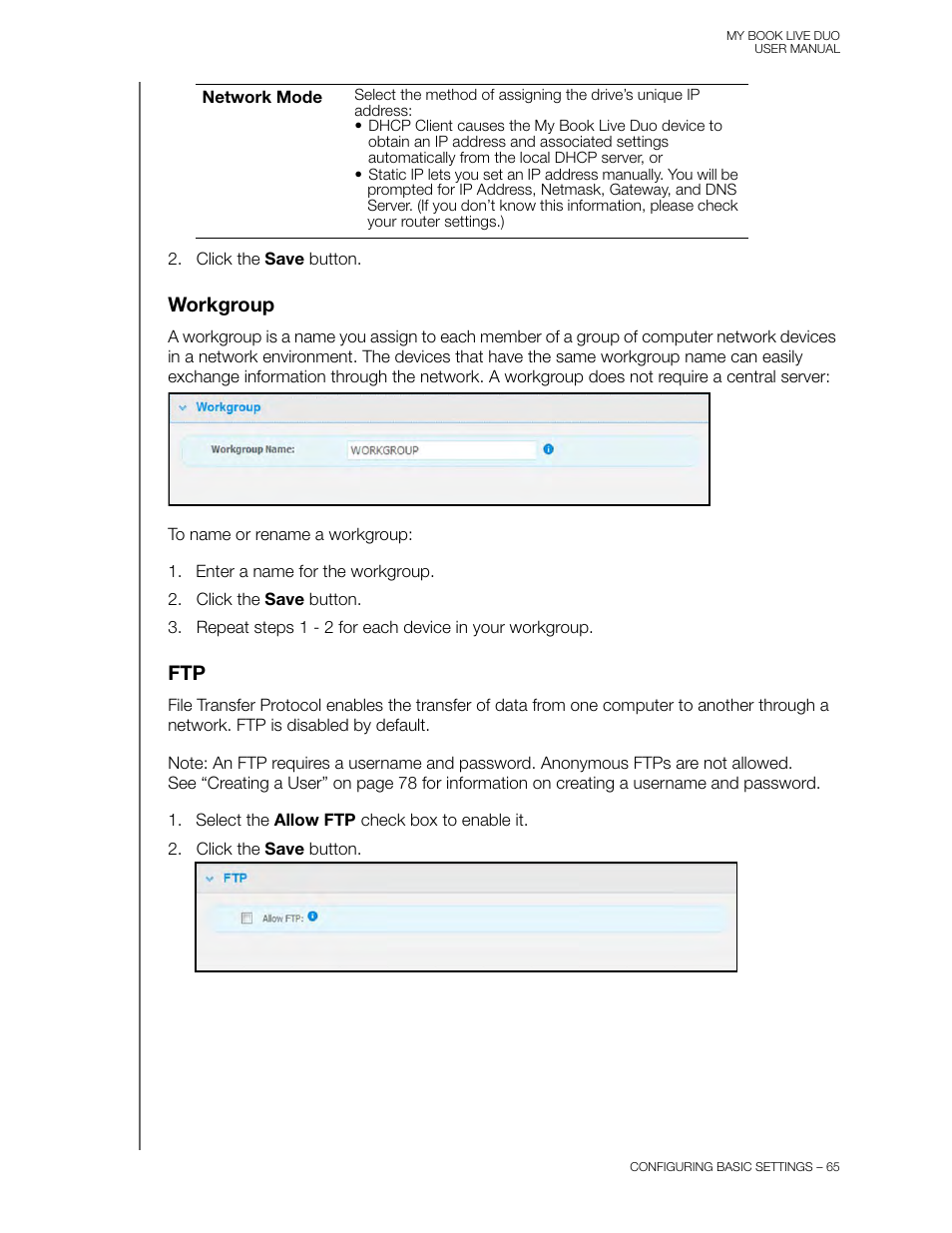 Workgroup | Western Digital My Book Live Duo User Manual User Manual | Page 71 / 146