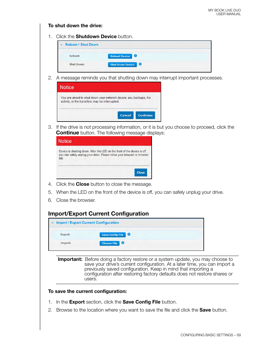 Import/export current configuration | Western Digital My Book Live Duo User Manual User Manual | Page 75 / 146