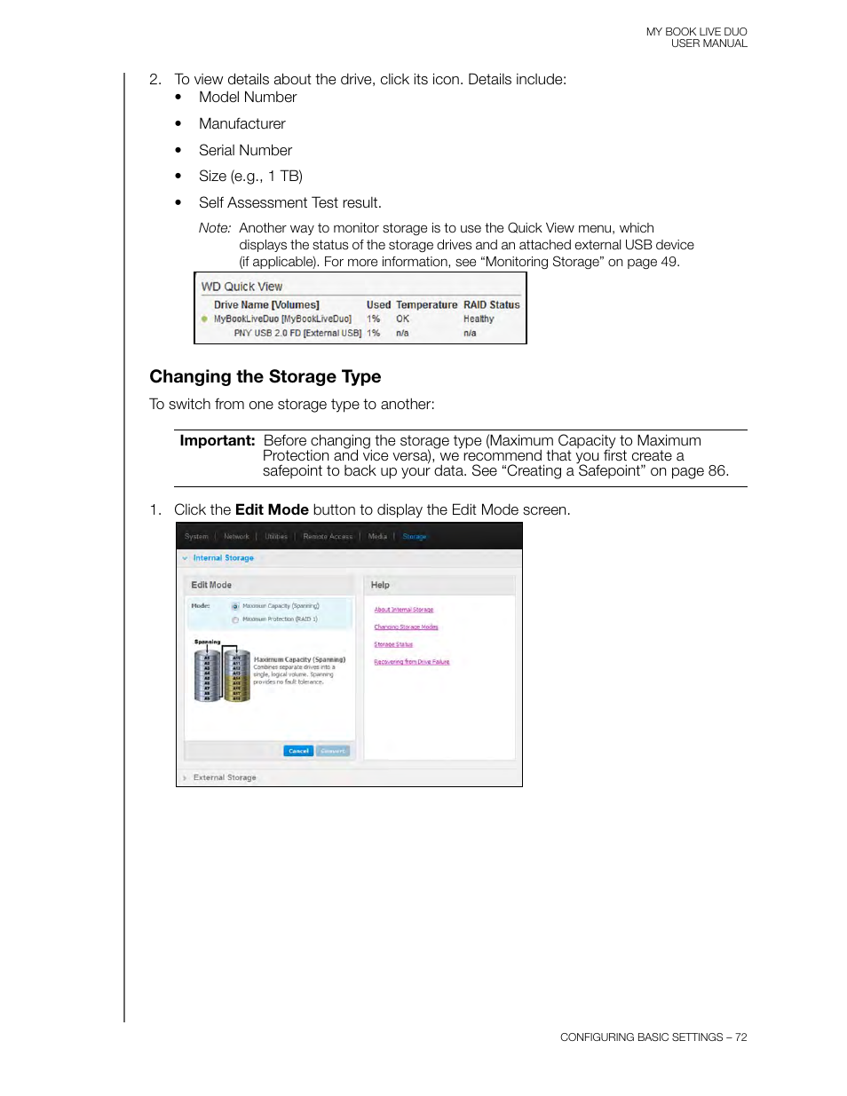 Changing the storage type | Western Digital My Book Live Duo User Manual User Manual | Page 78 / 146