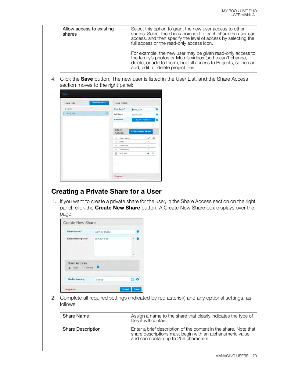 Creating a private share for a user | Western Digital My Book Live Duo User Manual User Manual | Page 85 / 146