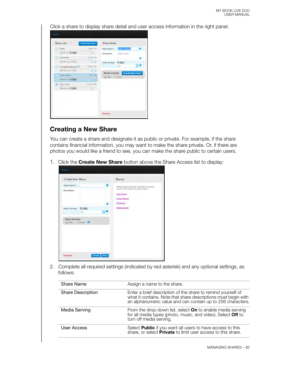 Creating a new share | Western Digital My Book Live Duo User Manual User Manual | Page 88 / 146