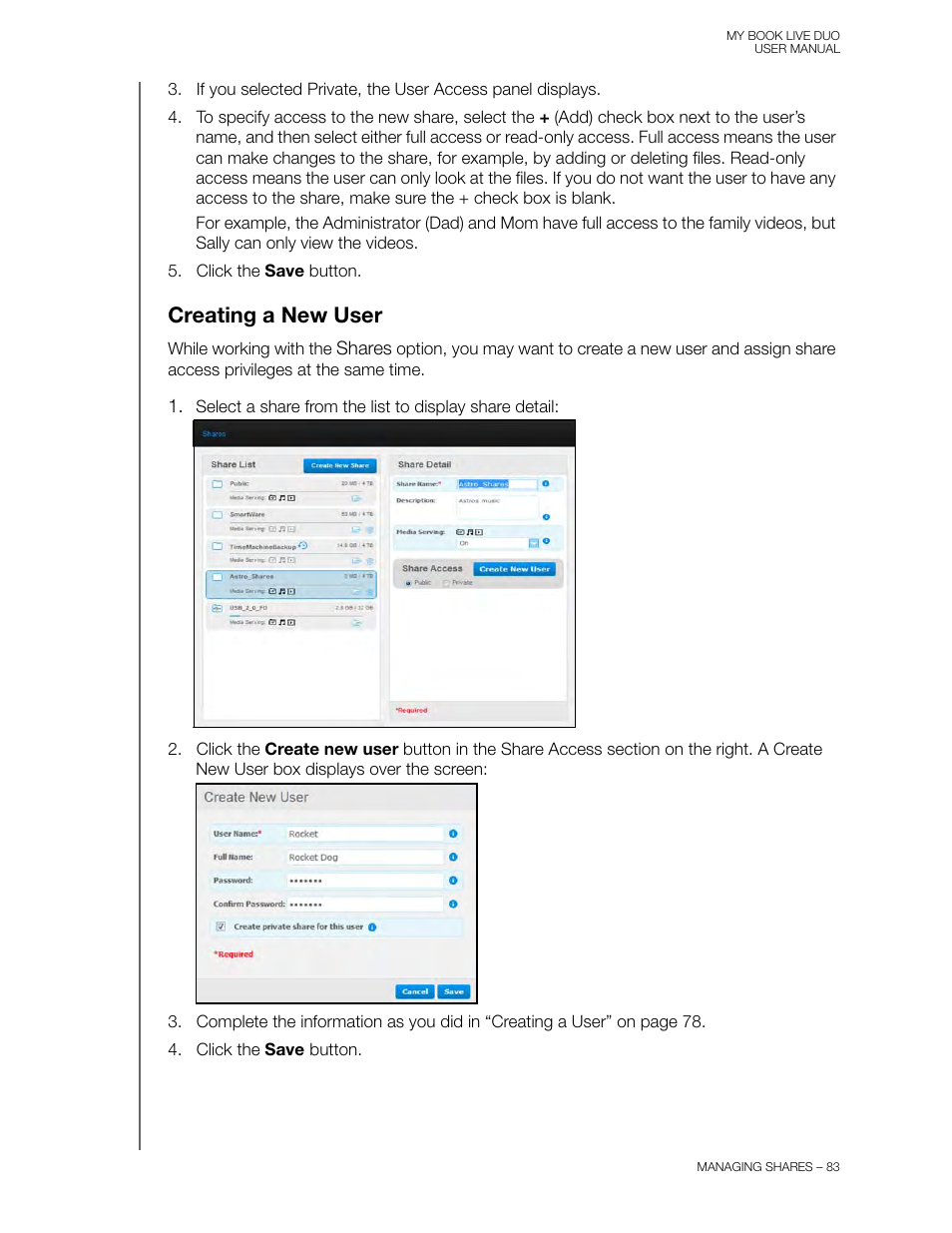 Creating a new user | Western Digital My Book Live Duo User Manual User Manual | Page 89 / 146