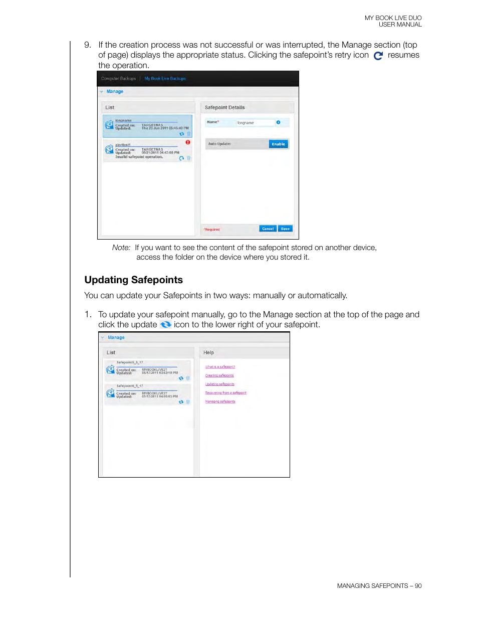Updating safepoints | Western Digital My Book Live Duo User Manual User Manual | Page 96 / 146