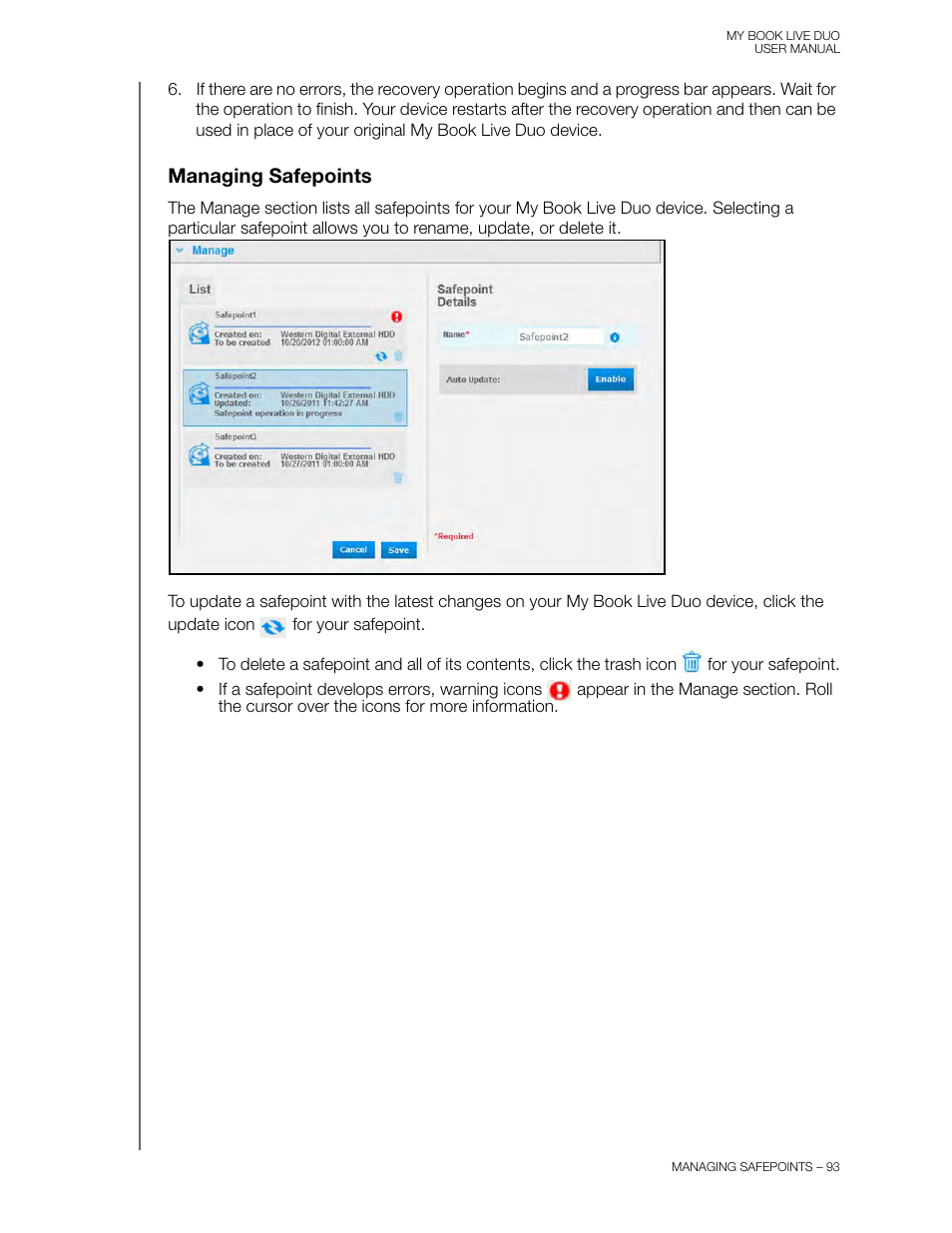 Managing safepoints | Western Digital My Book Live Duo User Manual User Manual | Page 99 / 146