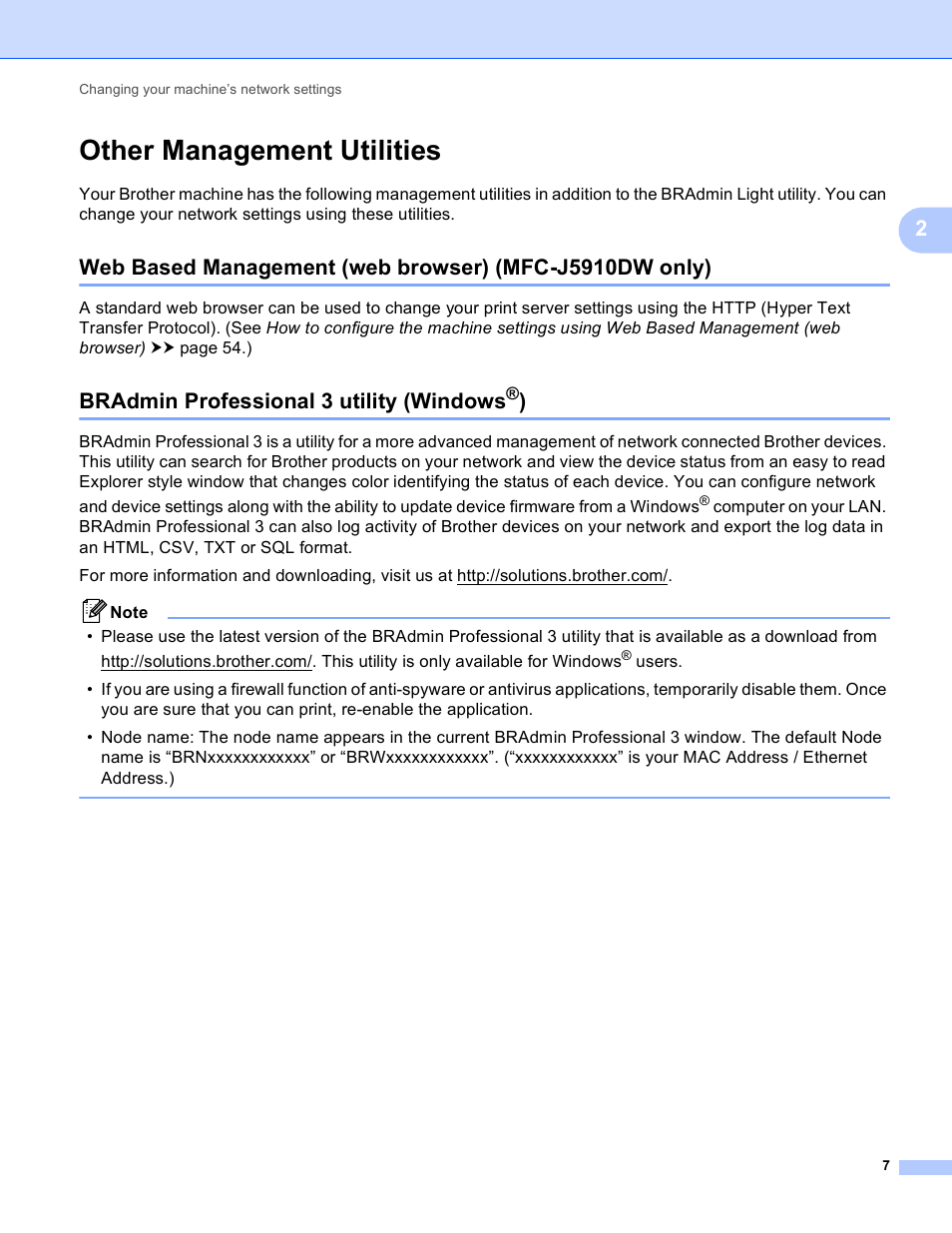Other management utilities, Bradmin professional 3 utility (windows®), Bradmin professional 3 utility (windows | Brother DCP-J525W User Manual | Page 11 / 85