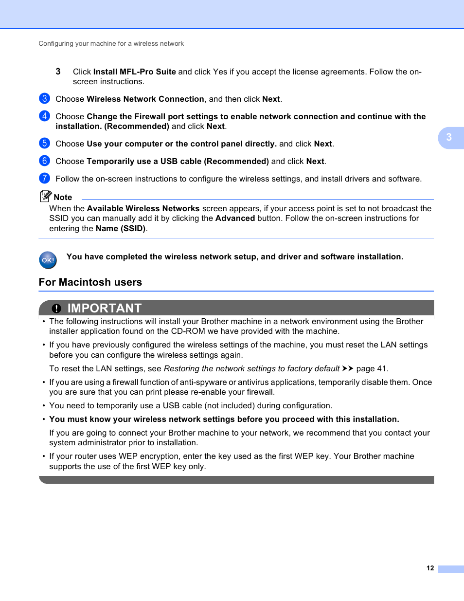 For macintosh users, Important | Brother DCP-J525W User Manual | Page 16 / 85