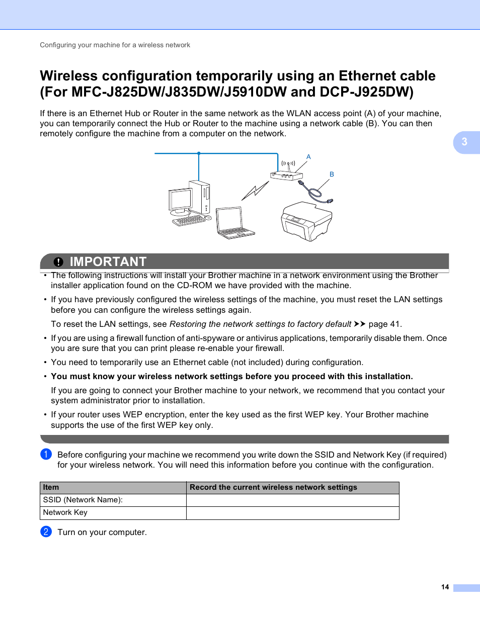 Dcp-j925dw), Important | Brother DCP-J525W User Manual | Page 18 / 85