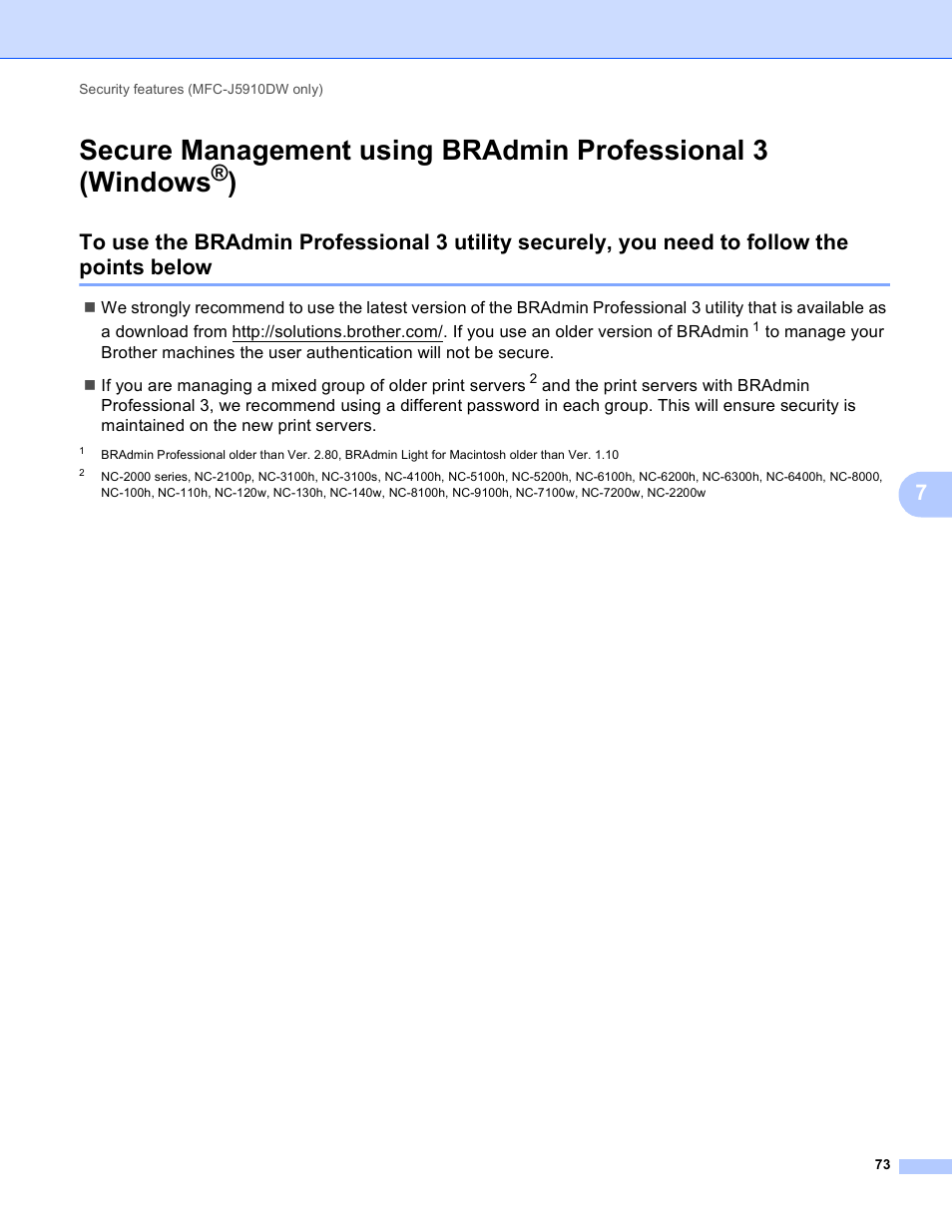 Secure management using, Bradmin professional 3 (windows | Brother DCP-J525W User Manual | Page 77 / 85