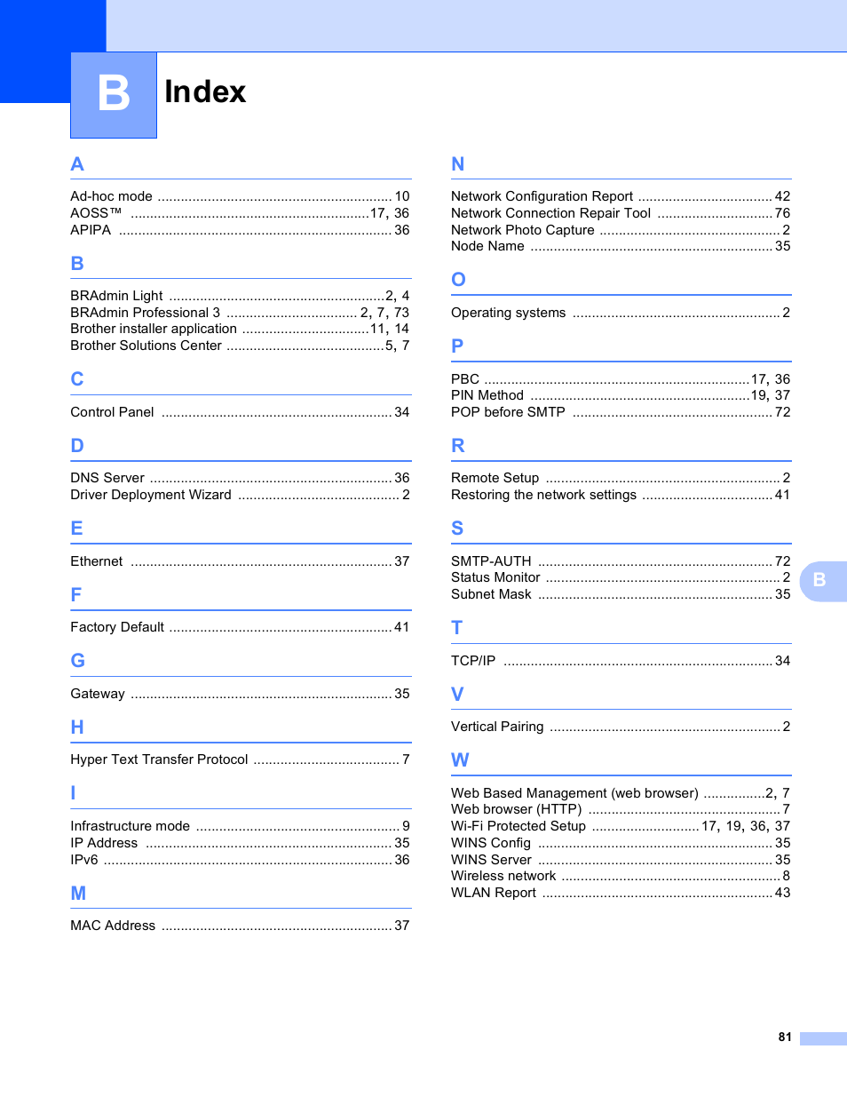 Index | Brother DCP-J525W User Manual | Page 85 / 85
