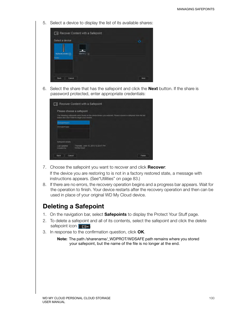 Deleting a safepoint | Western Digital My Cloud User Manual User Manual | Page 104 / 126