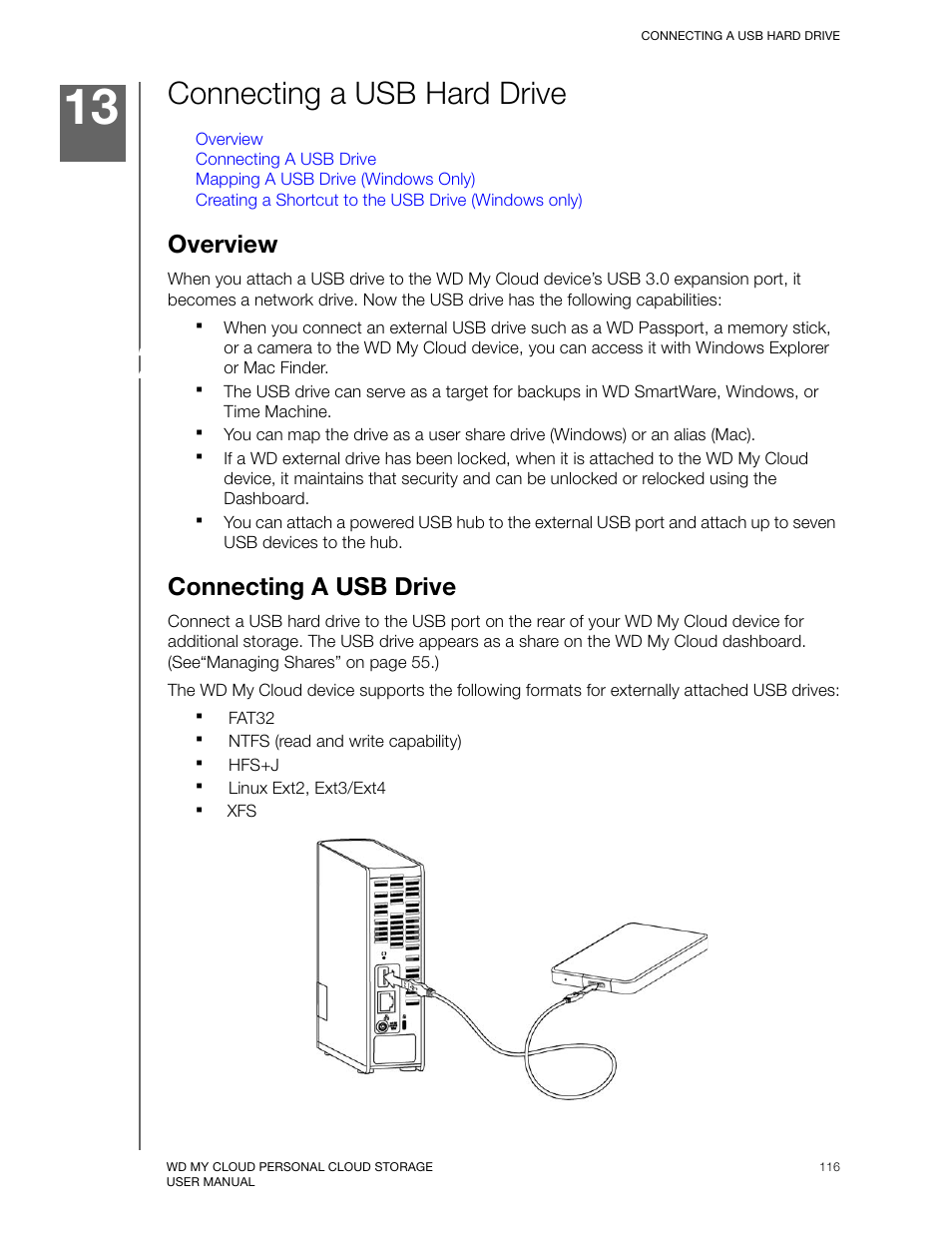 Connecting a usb hard drive, Overview, Connecting a usb drive | Western Digital My Cloud User Manual User Manual | Page 111 / 126